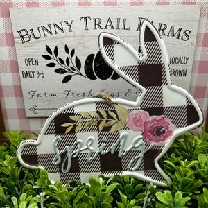 Spring B&W Metal Bunny Sign
